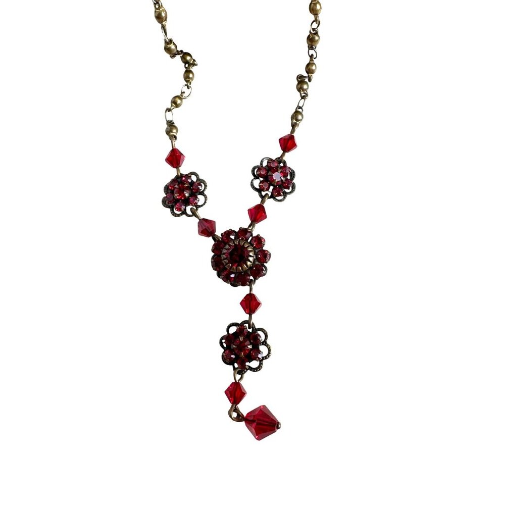 Liz Paiacios Red Rhinestone Lariat Necklace, Vintage Crystal Jewelry